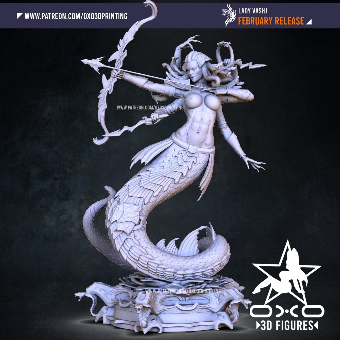 Lady Vashj 3D Printed Statue: Exquisite NSFW World of Warcraft Naga Collectible Miniature