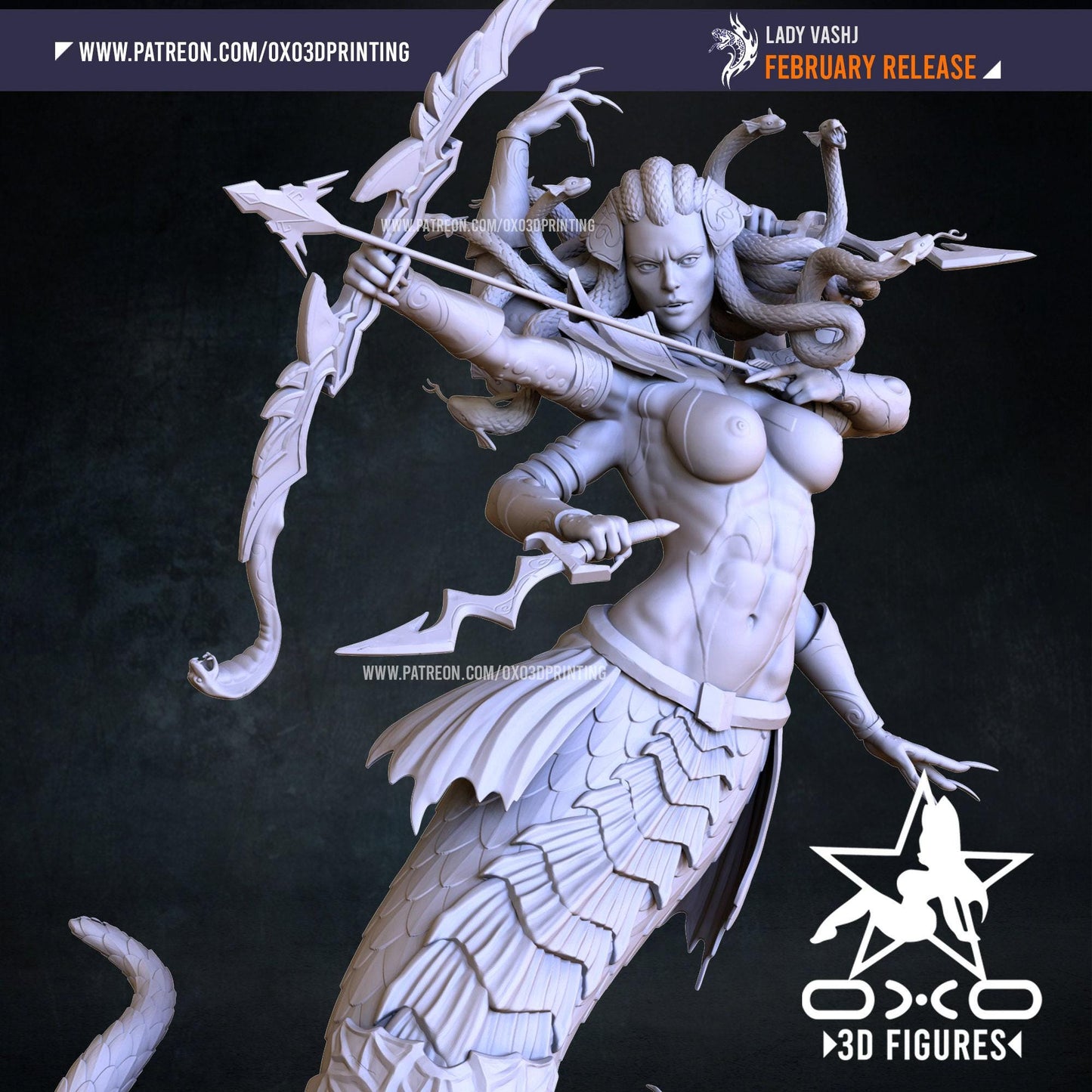Lady Vashj 3D Printed Statue: Exquisite NSFW World of Warcraft Naga Collectible Miniature