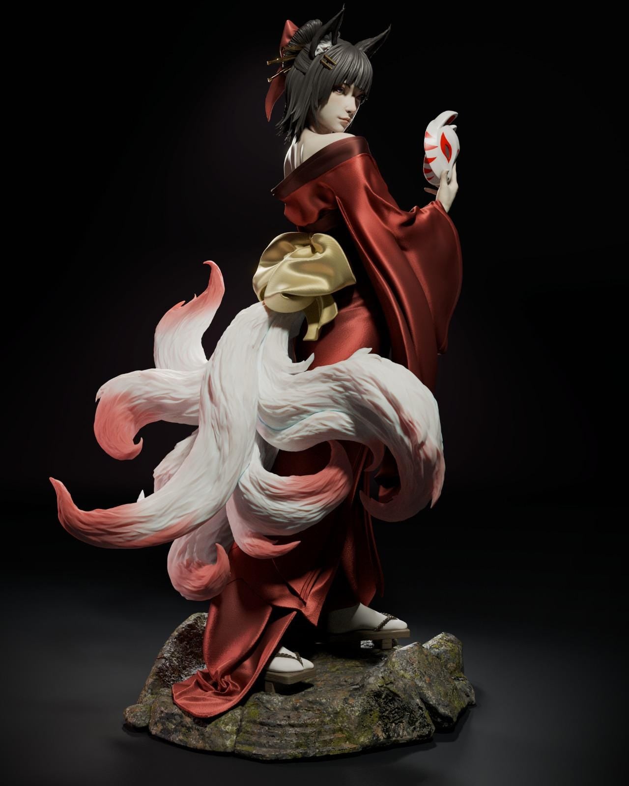 a statue of a woman in a red and white dress