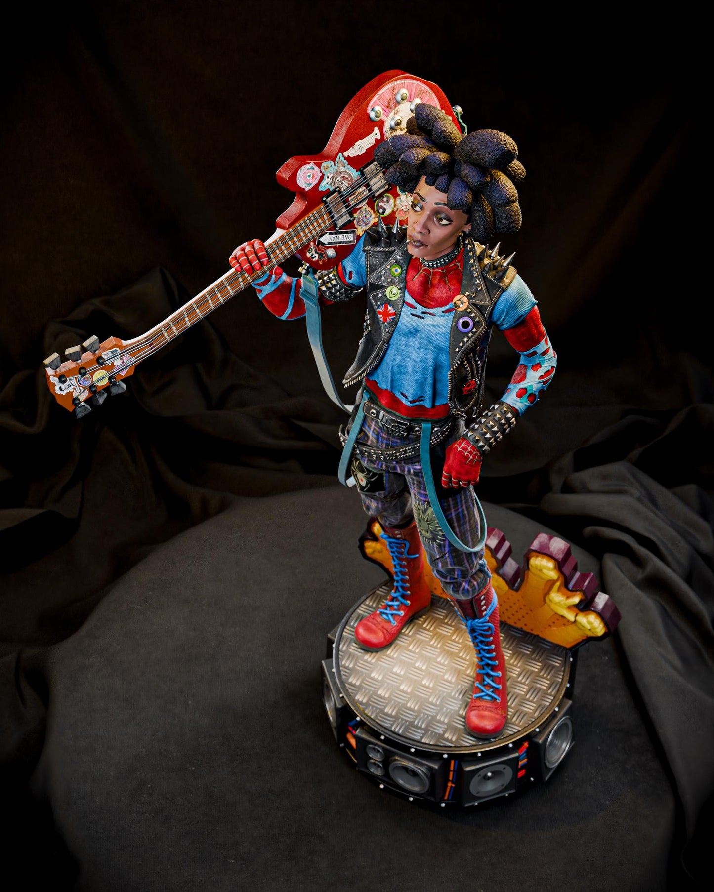 a statue of a clown holding a guitar