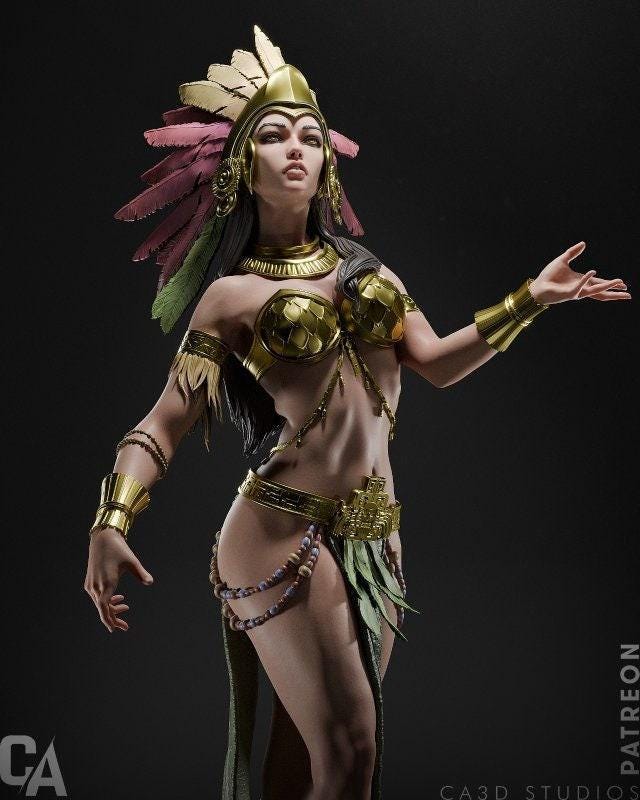 Sacred Beauty: Xōchiquetzal Aztec Goddess 3D Print Collectible - Optional NSFW Variant for Adult Art Enthusiasts