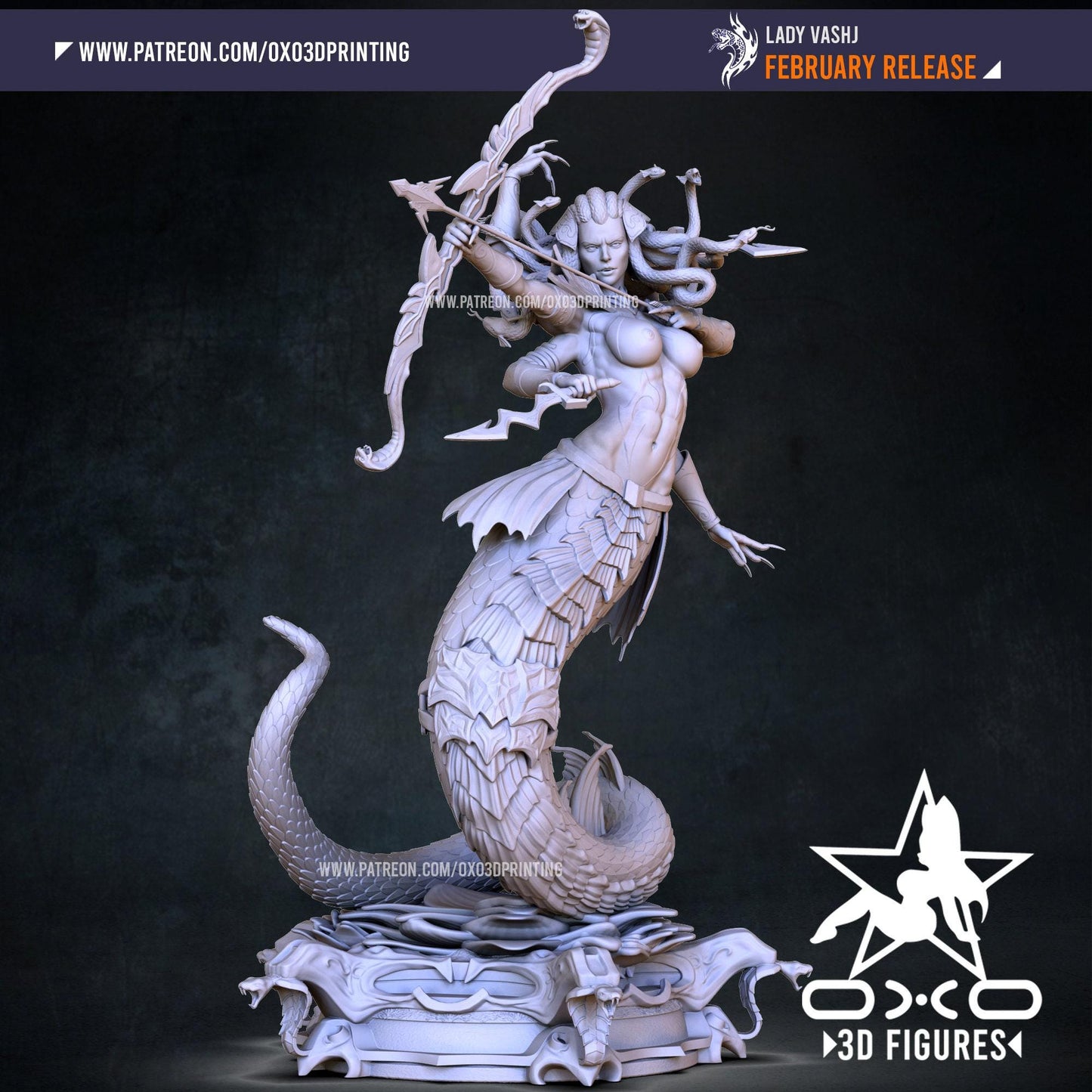 Lady Vashj 3D Printed Statue: Exquisite NSFW World of Warcraft Naga Collectible Miniature