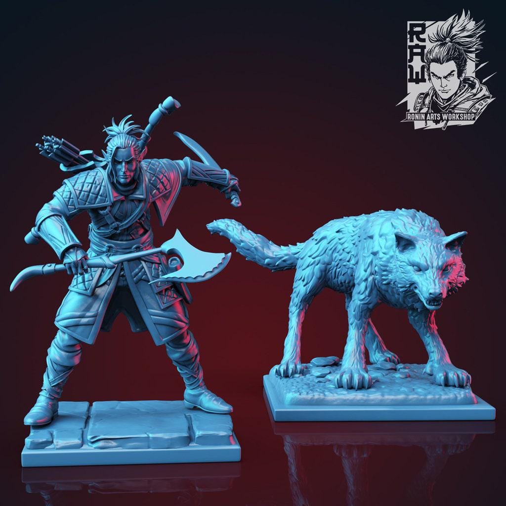 Riur High Elf Ranger Beastmaster - Unpainted 35mm Miniature - Elf Archer