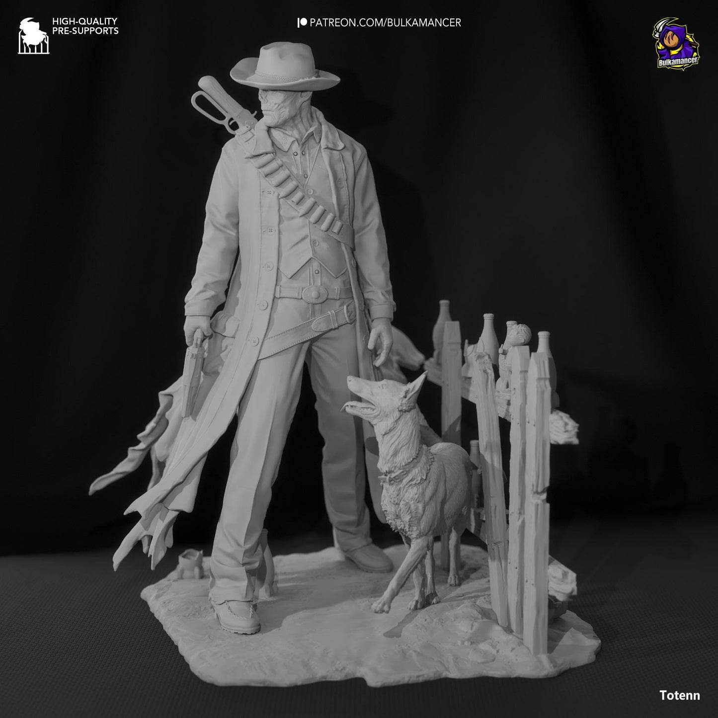 a statue of a man standing next to a sheep