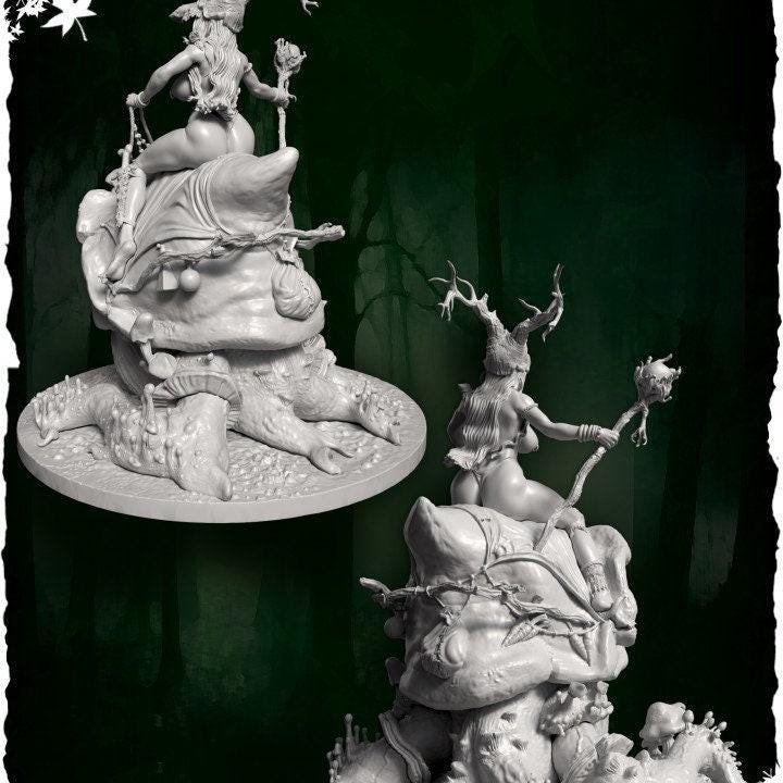 Green Witch Pinup 3D Printed Collectible Miniature and Dice Cauldron - A Bewitching Addition to Your Collection