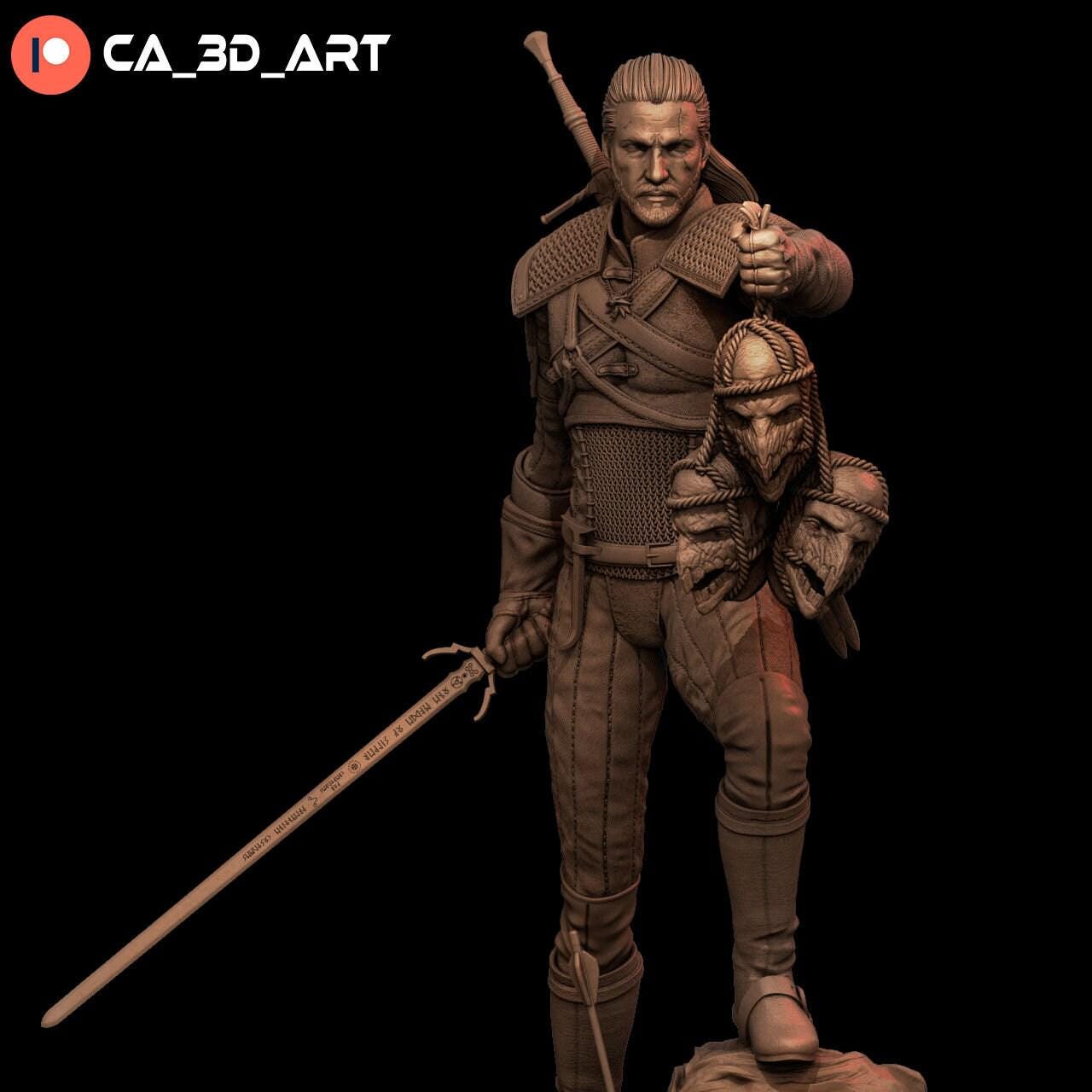 High-Detail Geralt of Rivia Statue, a 3D Printed Witcher 3 Collectible Figure for Fans of the Epic Monster Hunter Saga