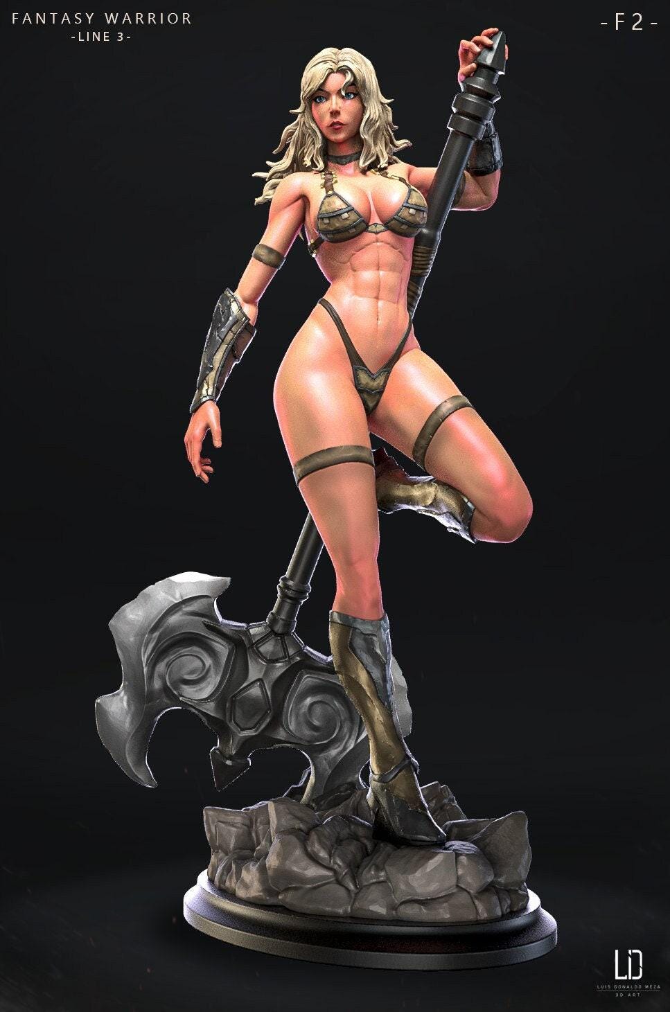 Unleash the Power: Barbarian Axe Wielder 3D Printed Collectible Statue - Hand-Painted Fantasy Figure