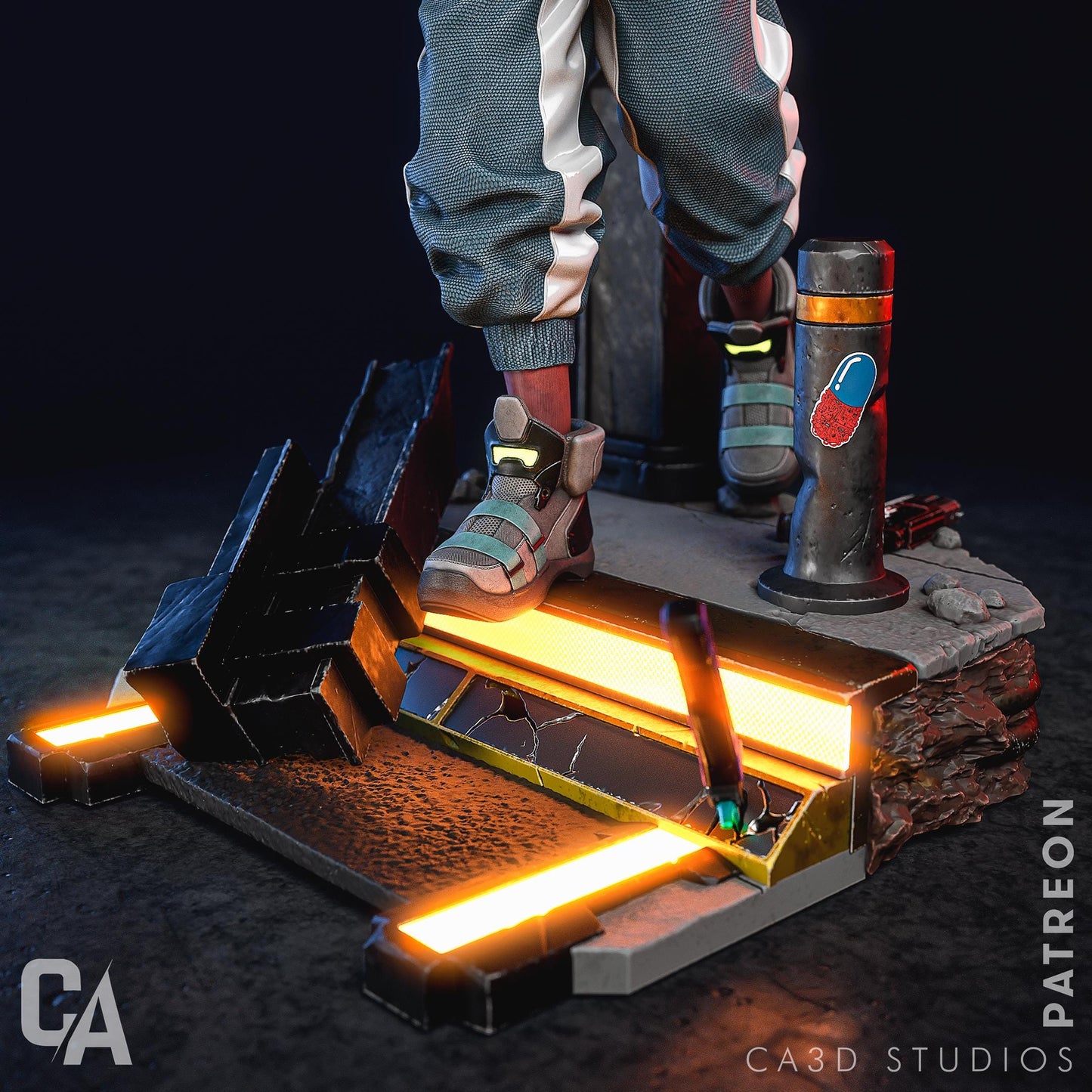 a person standing on top of a piece of metal