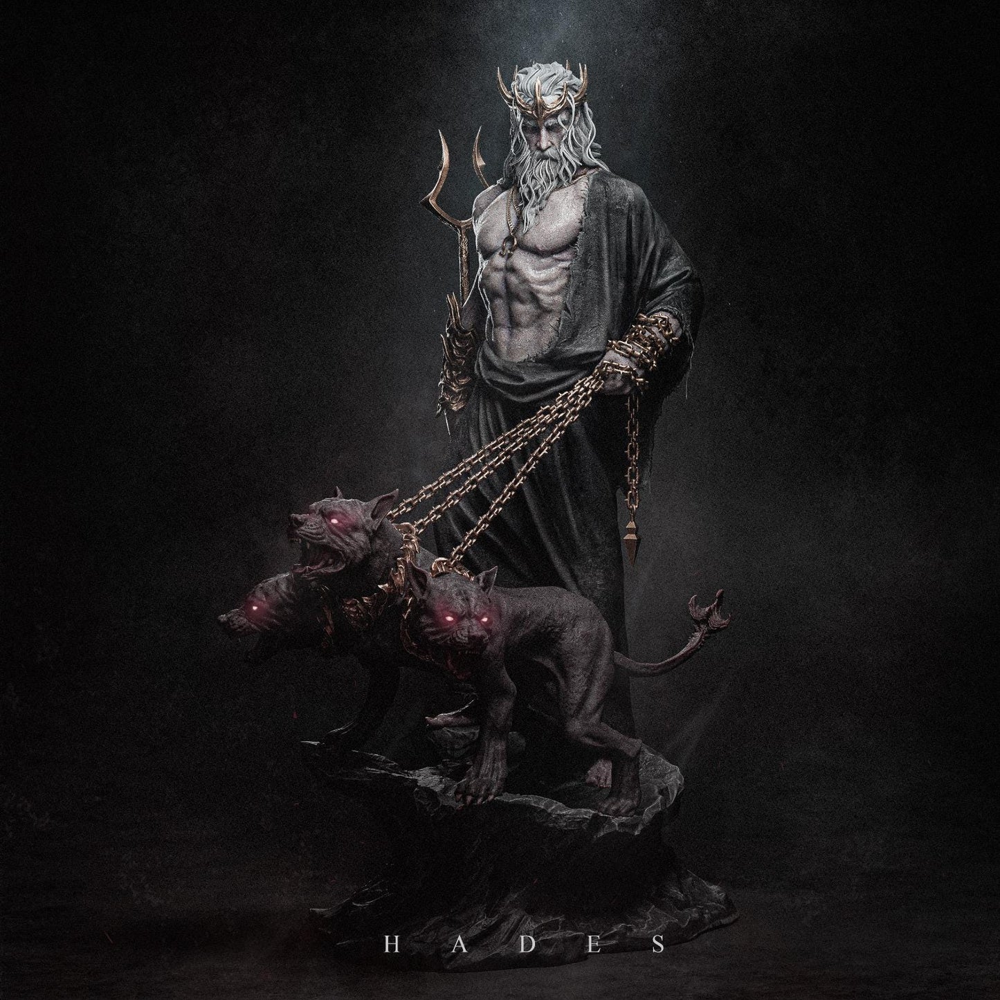a statue of a man with a goat on a chain