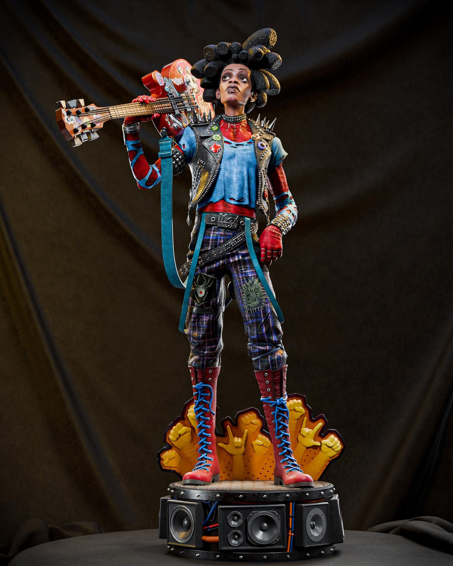 a statue of a woman holding a guitar