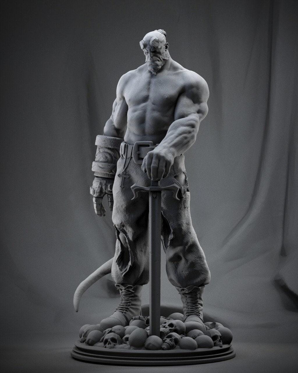 Unleash Big Red: Hellboy 3D Printed Collectible Statue - Hand-Painted Comic Hero Figure
