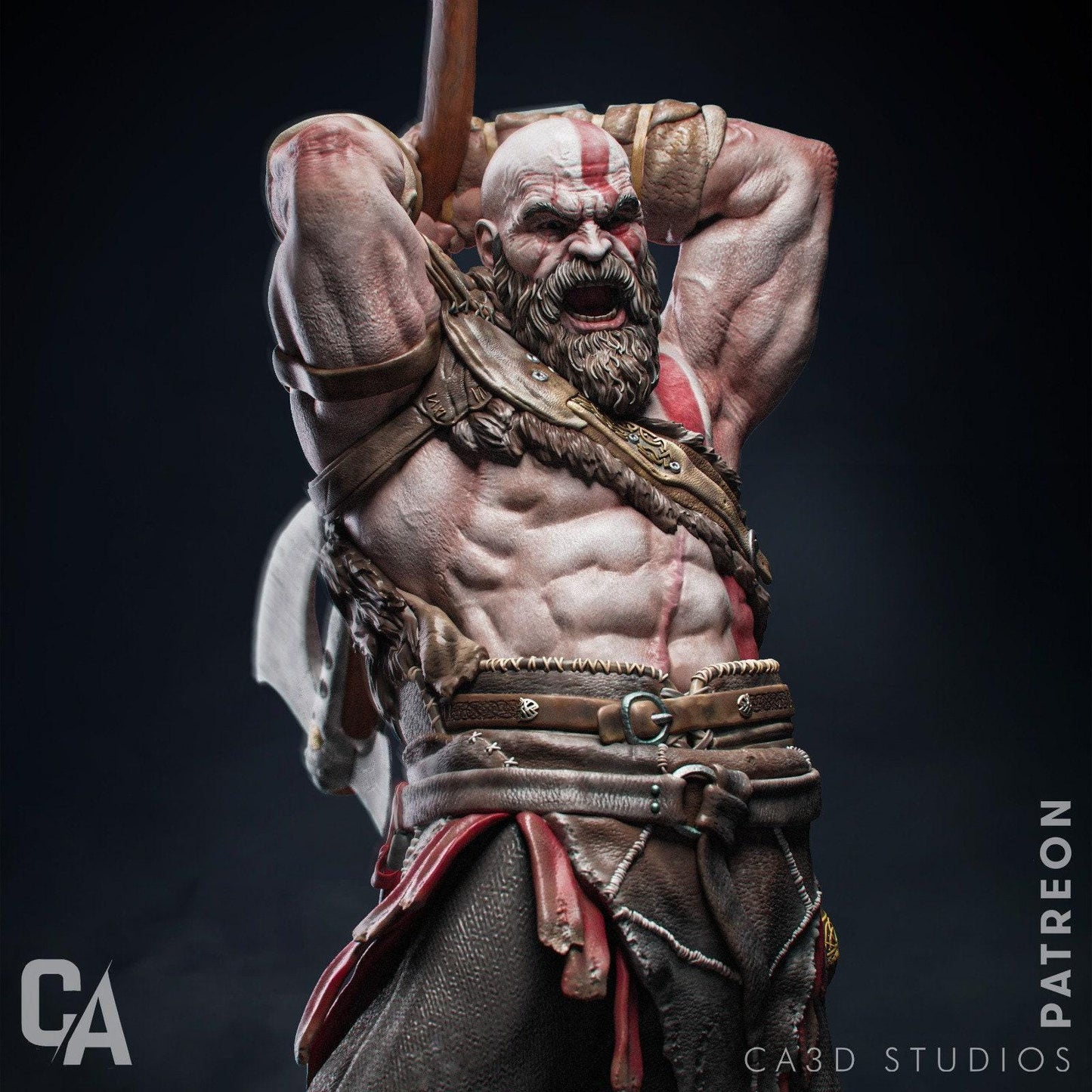 Unleash the God of War: Kratos 3D-Printed Collectible Figure – Masterpiece Gaming Statue