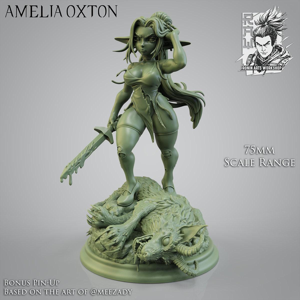 Amelia, Female Orc, Pinup, SFW, NSFW, Collectible Miniatures, Pinup miniature, Collectible figurines, Pin-up, Lewd miniature, 75 mm, 120 mm