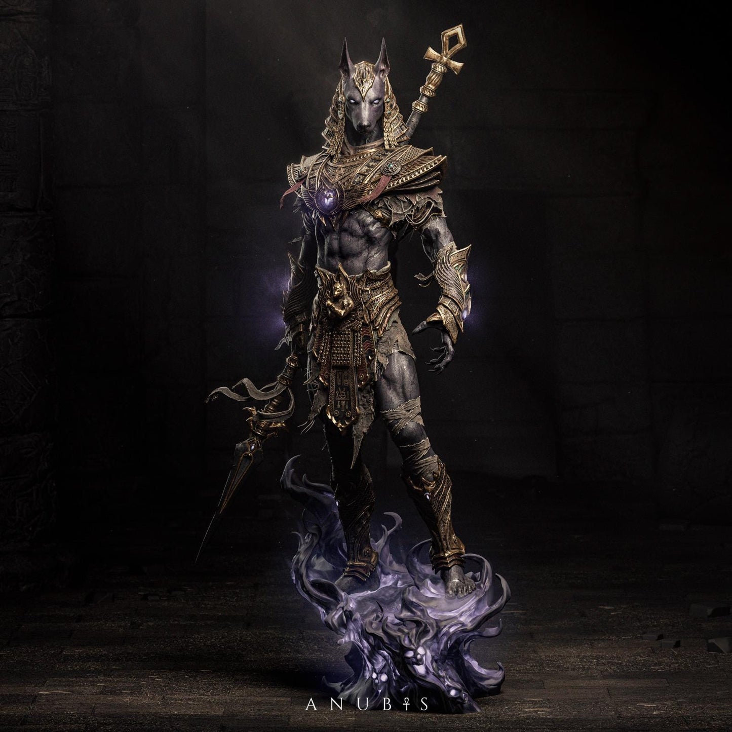 a statue of a demon holding a sword