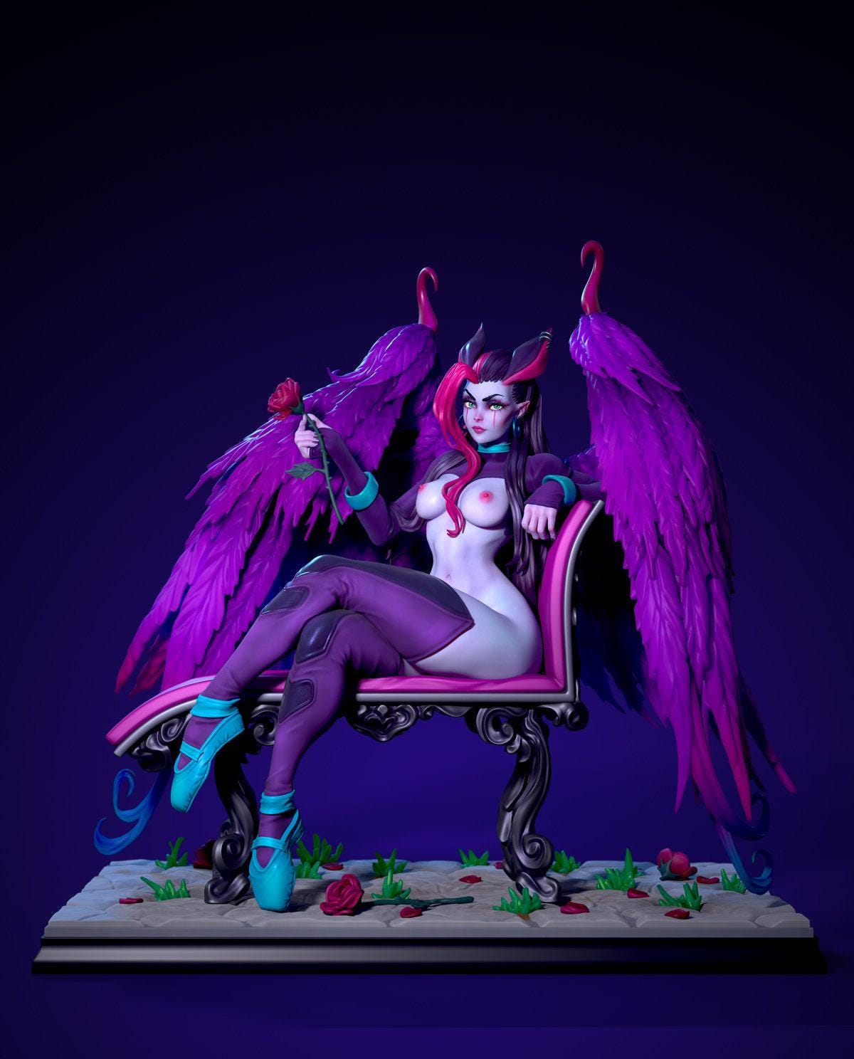 Succubus Angie Pinup Collectible 3D Printed Statue | Explicit Fantasy Resin Figure for Adult Collectors NSFW