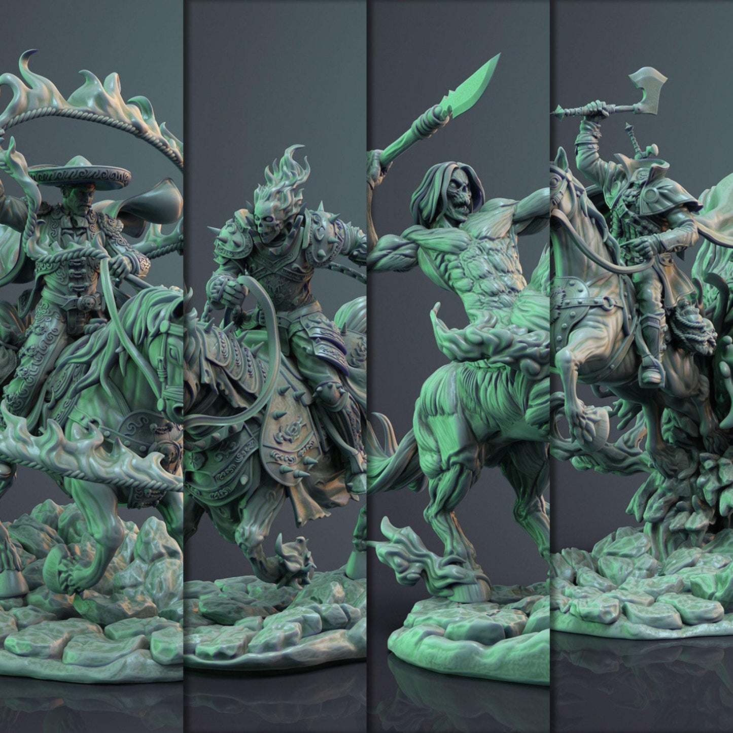 Cursed Vanguard: The Four Horsemen of the Apocalypse - Epic 3D-Printed Miniatures for DnD, Pathfinder, and Tabletop Adventures 35 mm scale