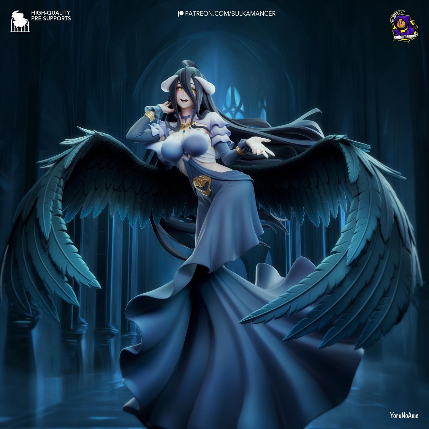 a woman in a blue dress with wings