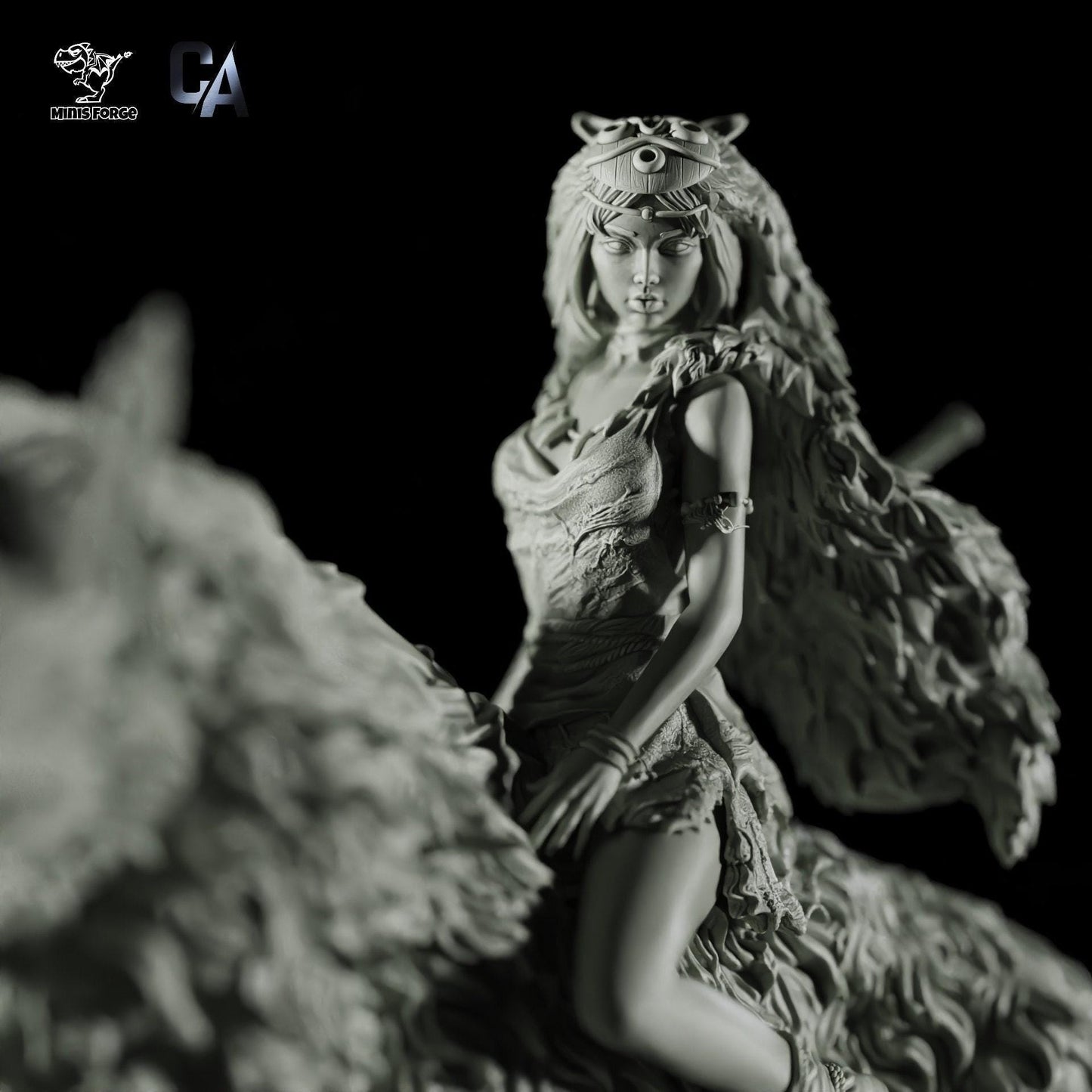 Princess Mononoke & Wolf 3D Printed Collectible Statue: Epic Studio Ghibli Figure of San & Moro