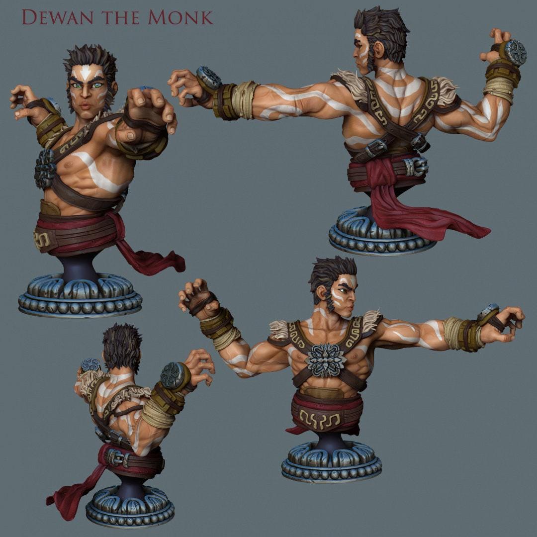 Dewan the Monk 10 cm Collectible Miniature, Tabletop miniatures, Collectible figurines, Pathfinder, Dnd, dungeons and dragons