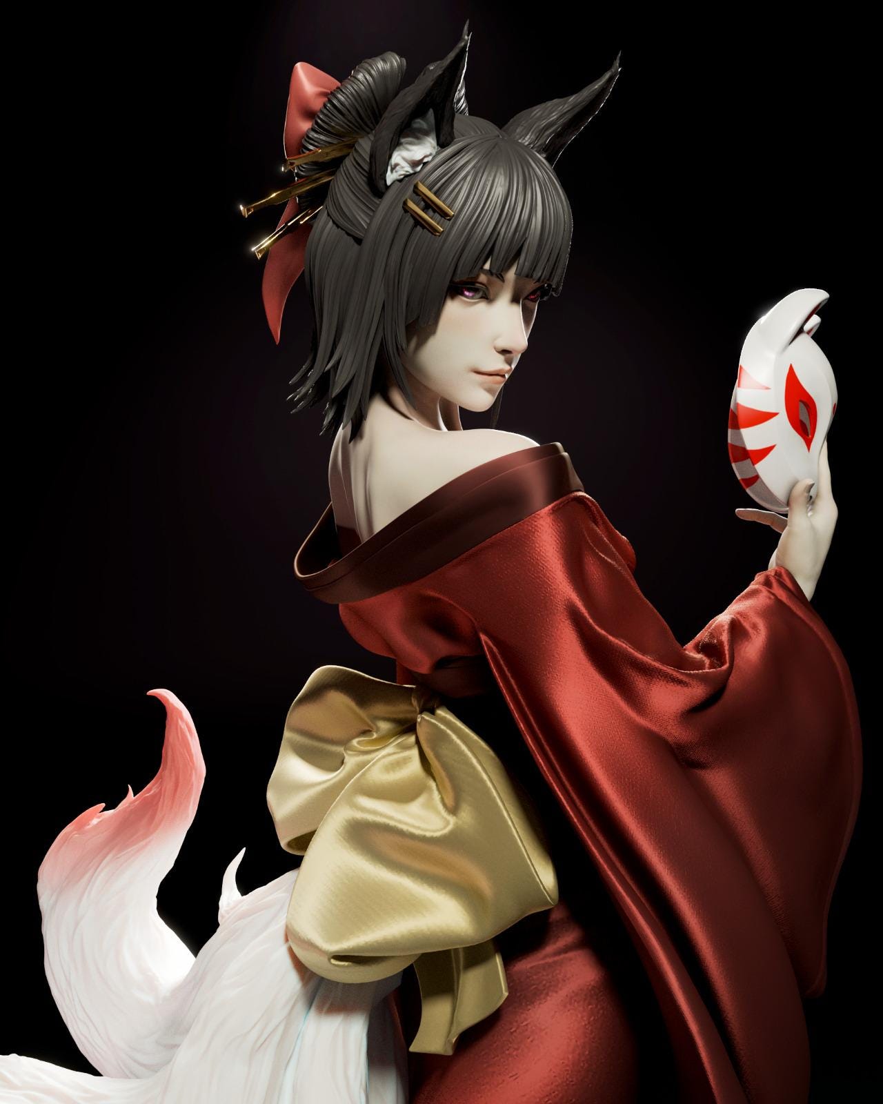 a woman in a red dress holding a white ball