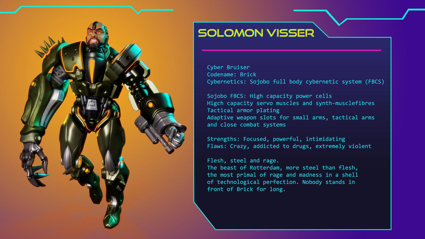 Solomon Cyber Bruiser, 35mm 3D Printed miniature, cyberpunk model, cyberpunk 3d model, cyberpunk miniature, wargame miniature, sci-fi