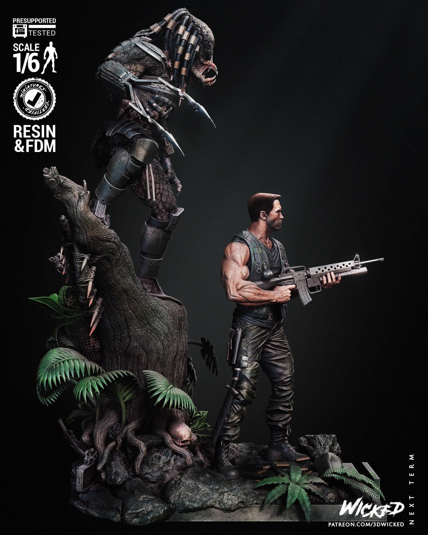 Predator and Dutch Diorama 3D Print Collectible Miniature Statue Figure Gift Idea for Man Woman Painter