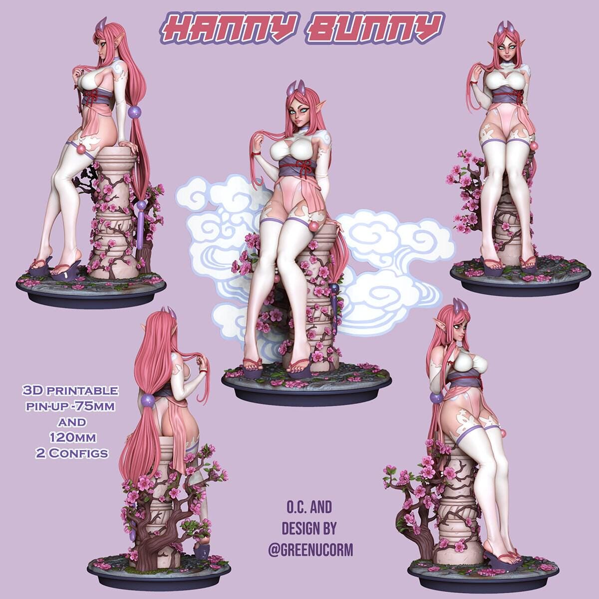 Charming Pinup Hanny Buny 3D Printed Statue: Premium Fantasy Figure with Optional NSFW Adult Variant