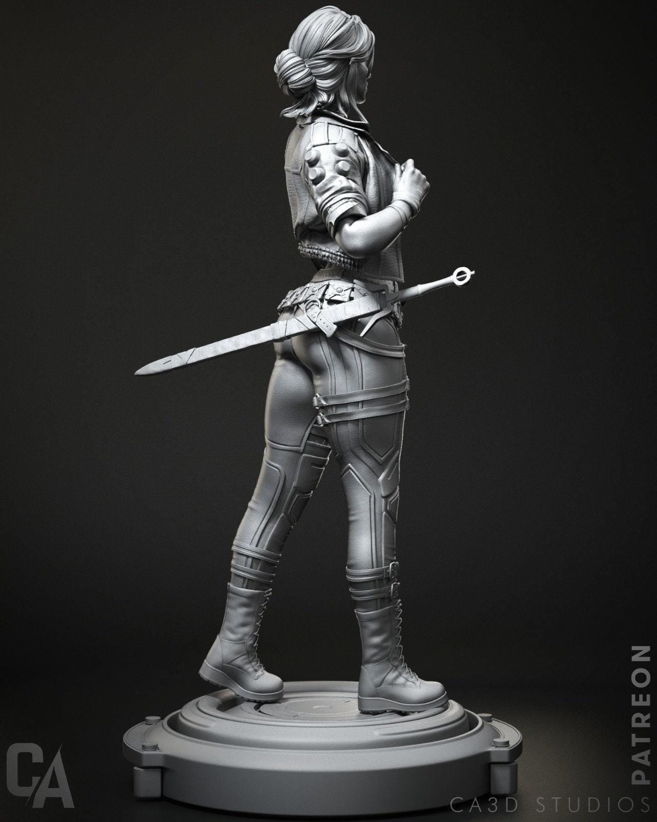 Stunning Cyberpunk Ciri 3D Printed Resin Statue: Witcher & Cyberpunk 2077 Fan Art Collectible