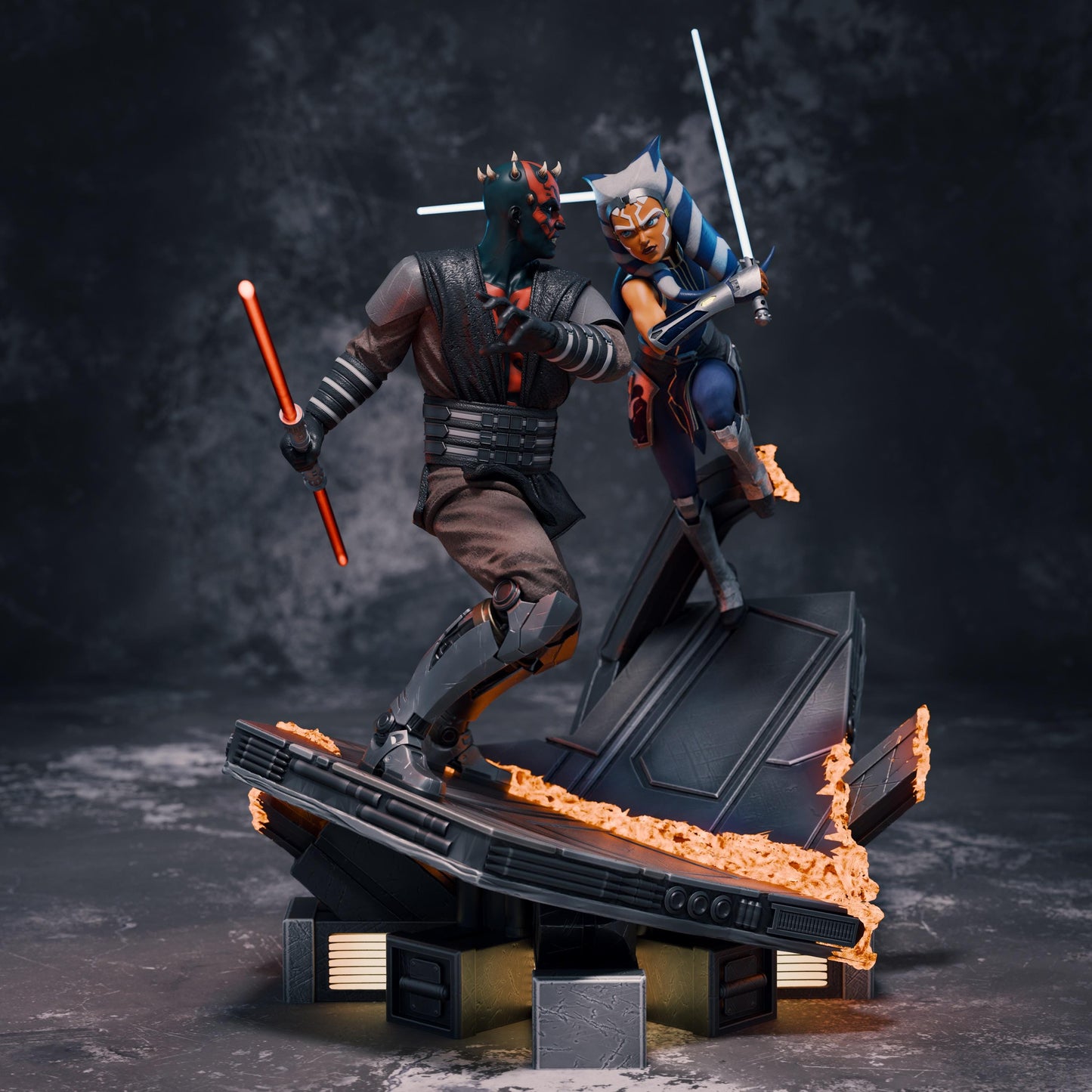 a couple of action figures standing on top of each other