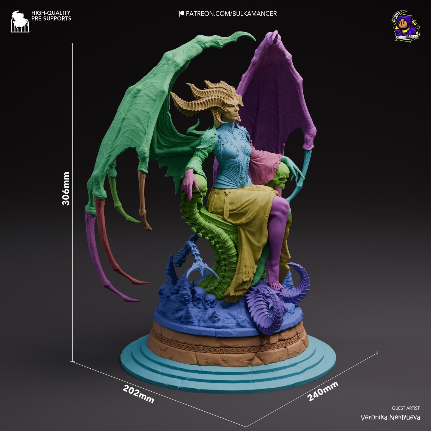 a statue of a woman sitting on top of a dragon
