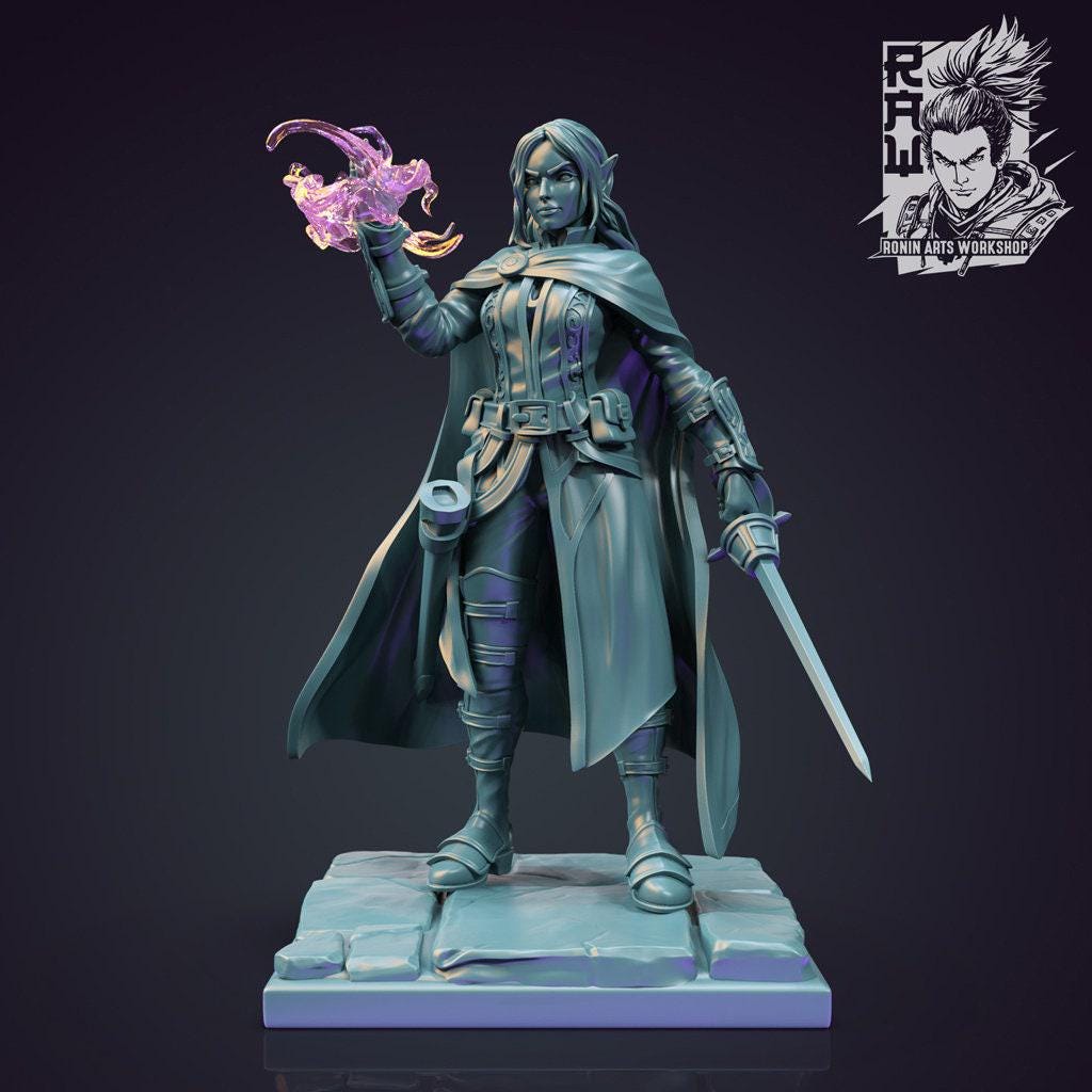 Medwyn Half-Elf Warlock 3D Printed Miniature for DnD, Pathfinder & Warsurge - Mystic Pact 35mm Scale Figure for Epic Adventures