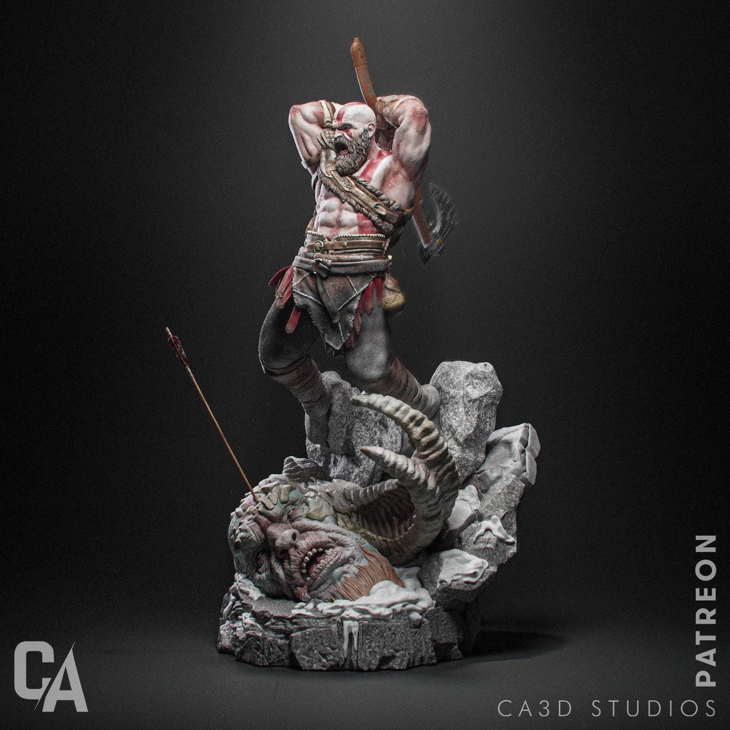 Unleash the God of War: Kratos 3D-Printed Collectible Figure – Masterpiece Gaming Statue
