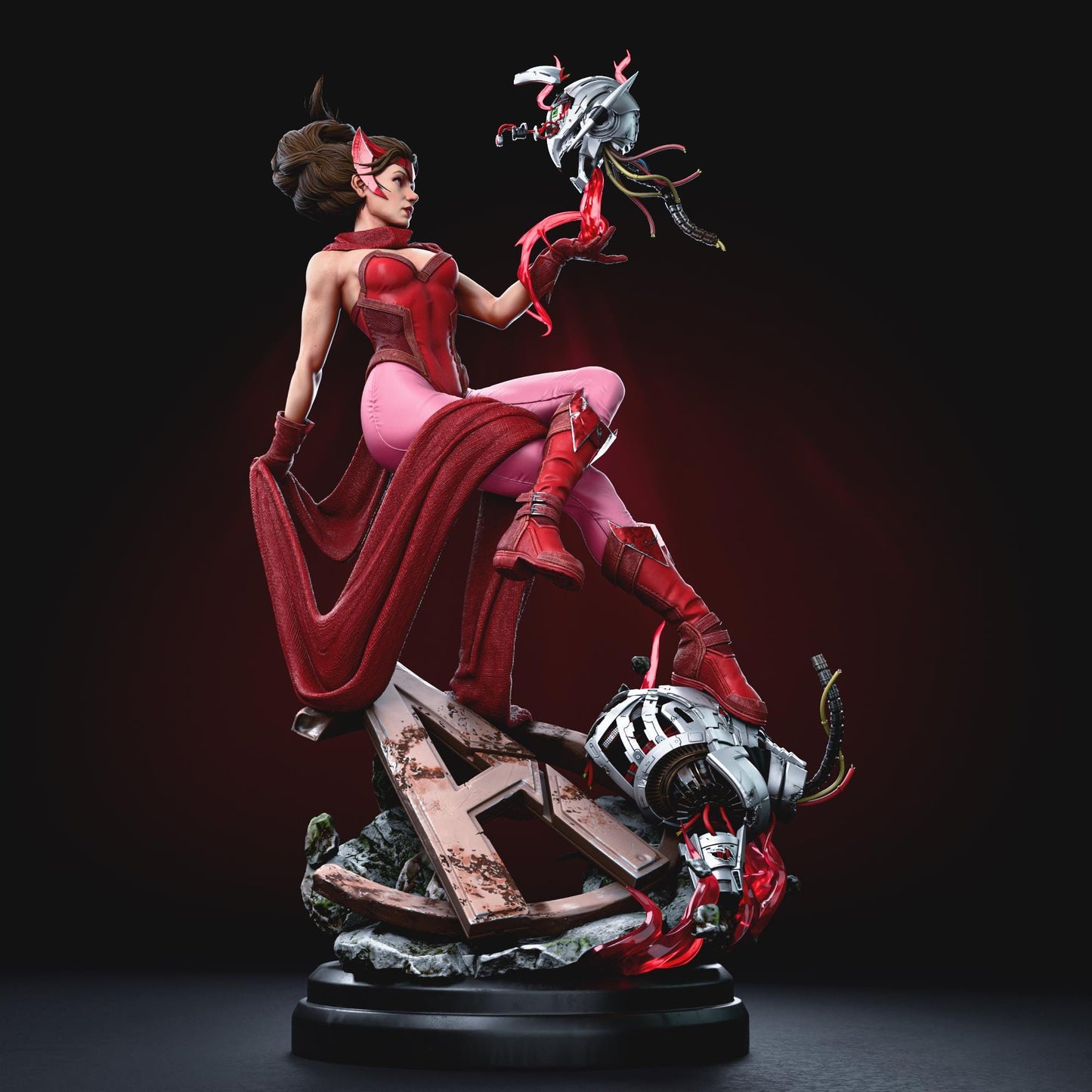 a statue of a woman in a red dress