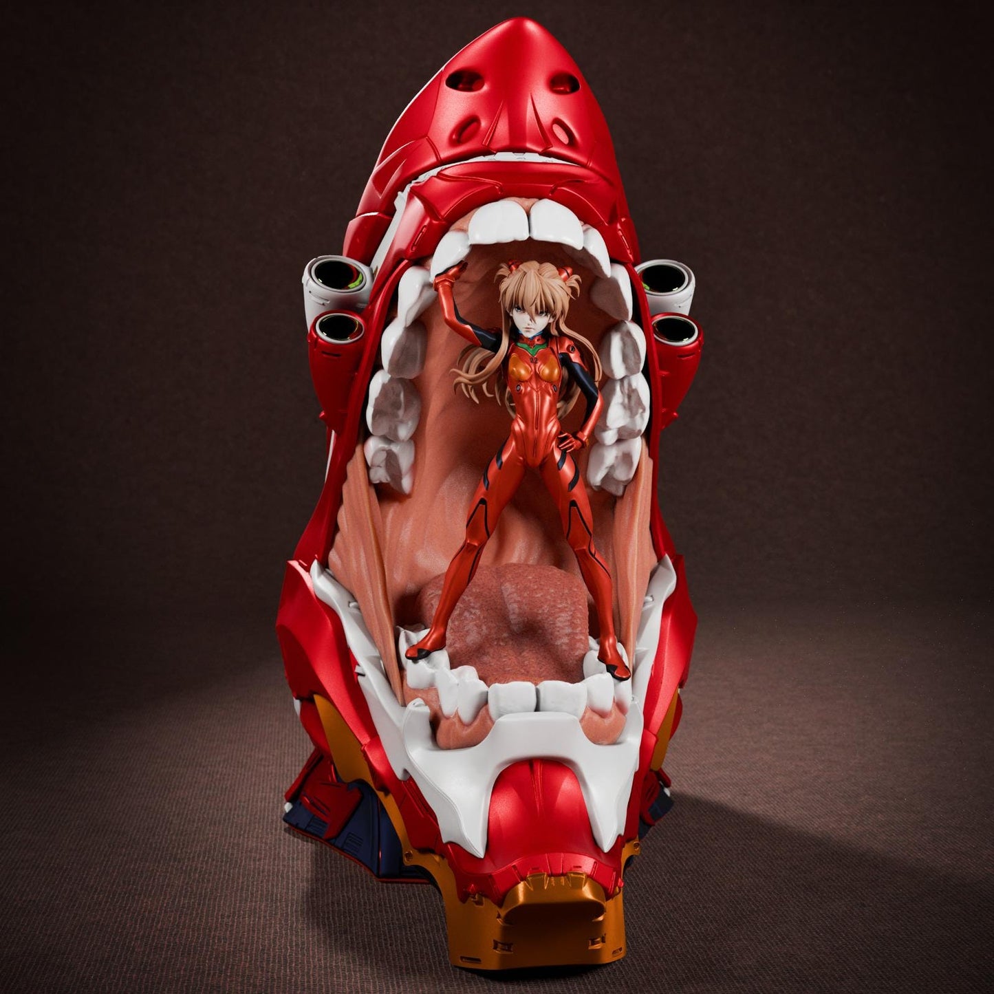 a statue of a woman in a red outfit