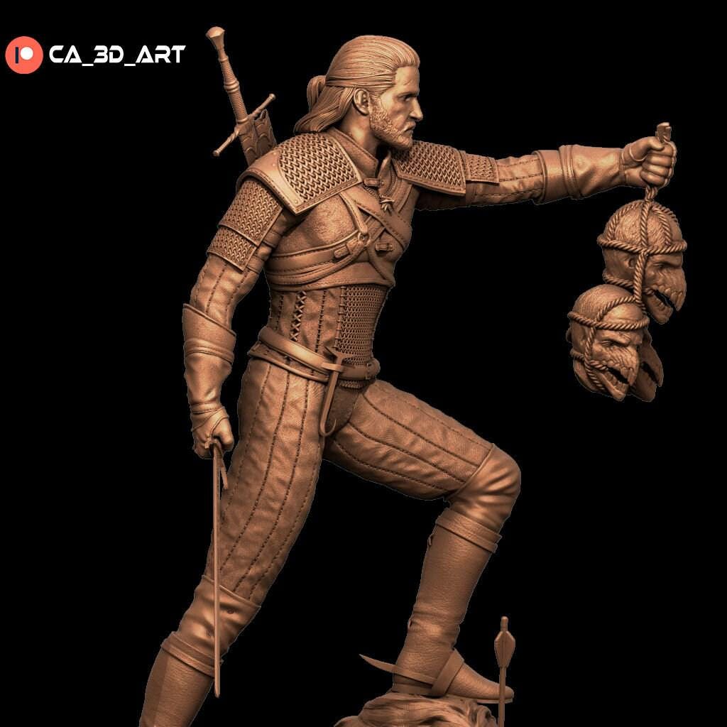 High-Detail Geralt of Rivia Statue, a 3D Printed Witcher 3 Collectible Figure for Fans of the Epic Monster Hunter Saga