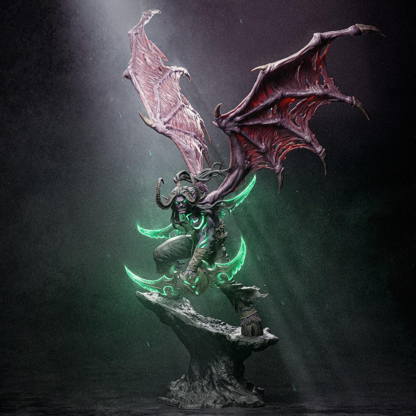 a statue of a demon on a rock