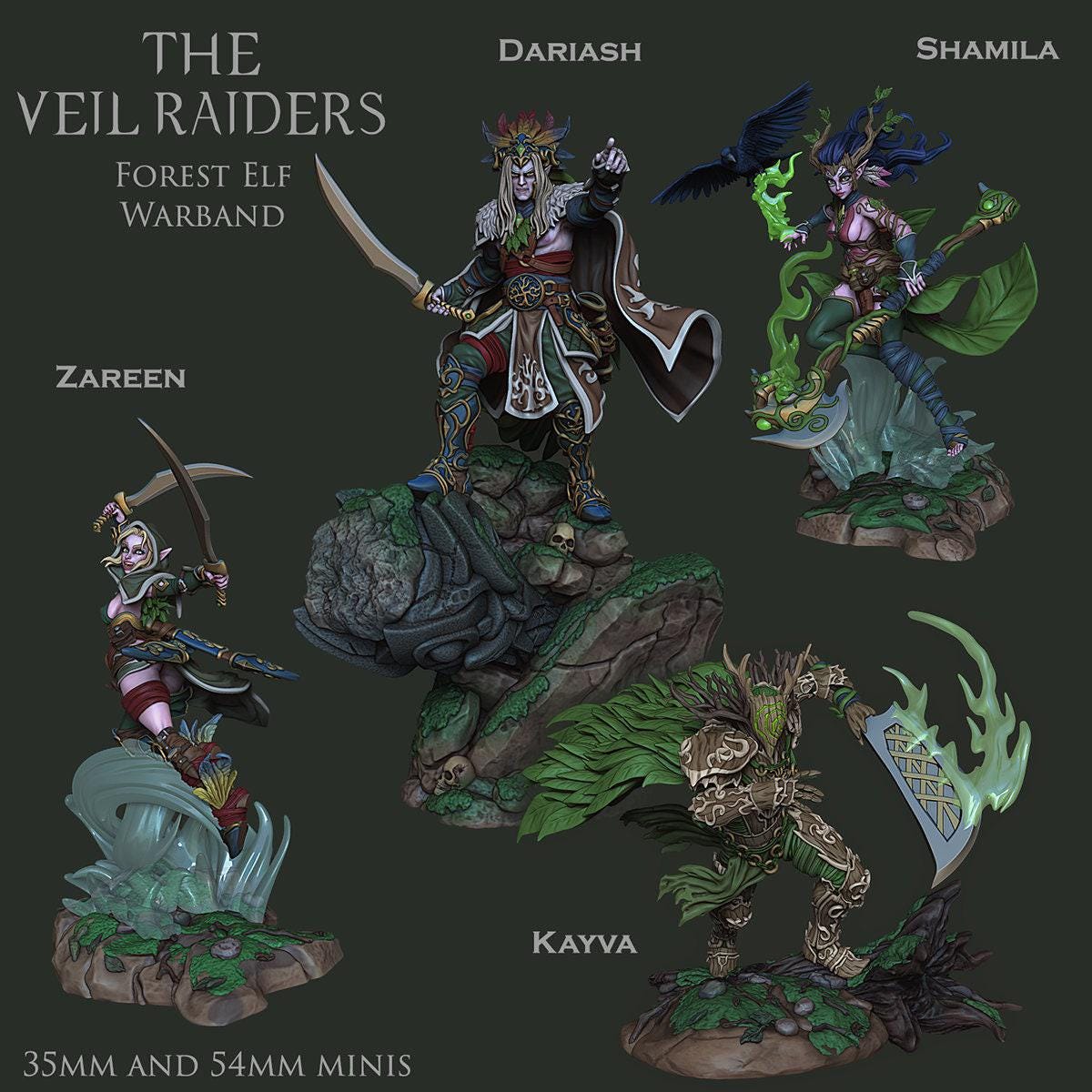 The Veil Raiders, Elf WarBand, Collectible Miniatures, 35 mm, Tabletop miniatures, Collectible figurines, Pathfinder, dungeons and dragons
