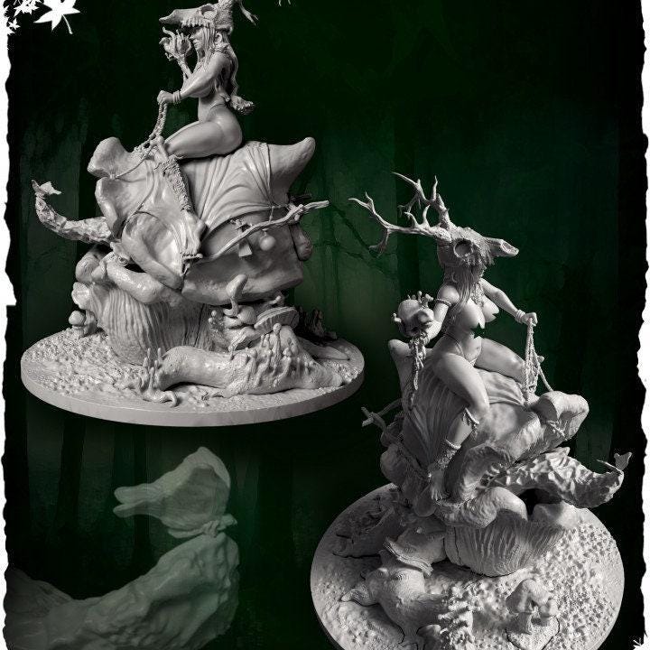 Green Witch Pinup 3D Printed Collectible Miniature and Dice Cauldron - A Bewitching Addition to Your Collection