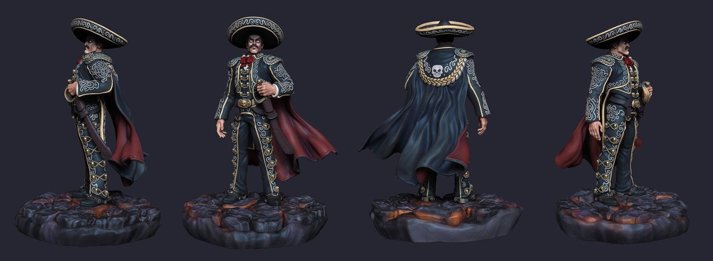 Don Diego - El Charro Negro (Dark Horseman) Pose 2, Dnd miniatures, Tabletop miniatures, 3d printed miniatures, Collectible figurines