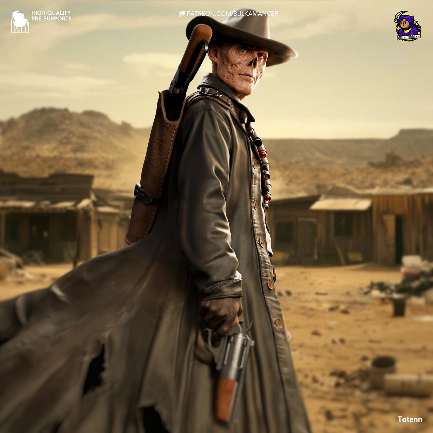 a man with a gun in a desert