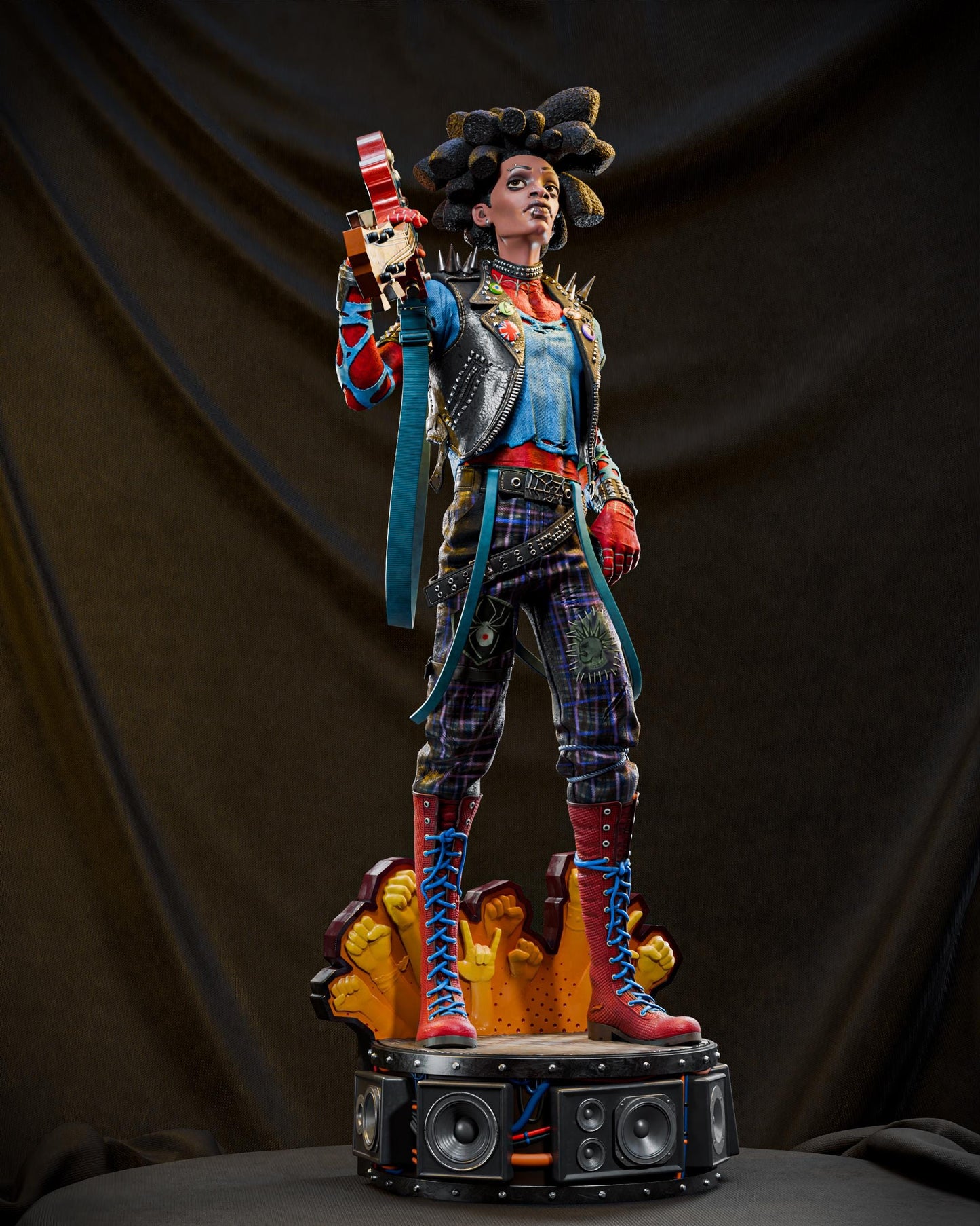 a statue of a woman holding a microphone