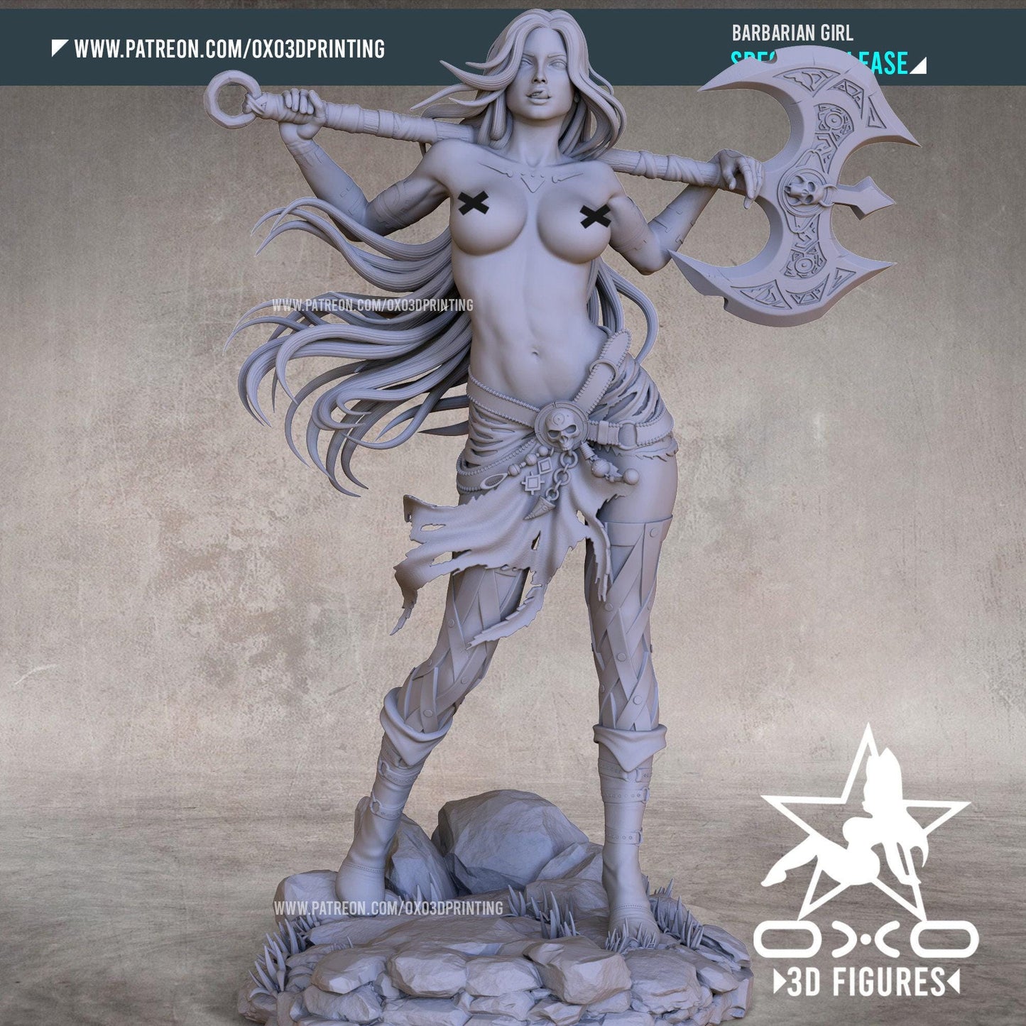 Barbarian Waifu: Fierce 3D Print Collectible Statue - NSFW Fantasy Art
