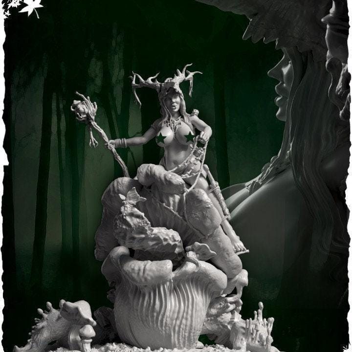 Green Witch Pinup 3D Printed Collectible Miniature and Dice Cauldron - A Bewitching Addition to Your Collection