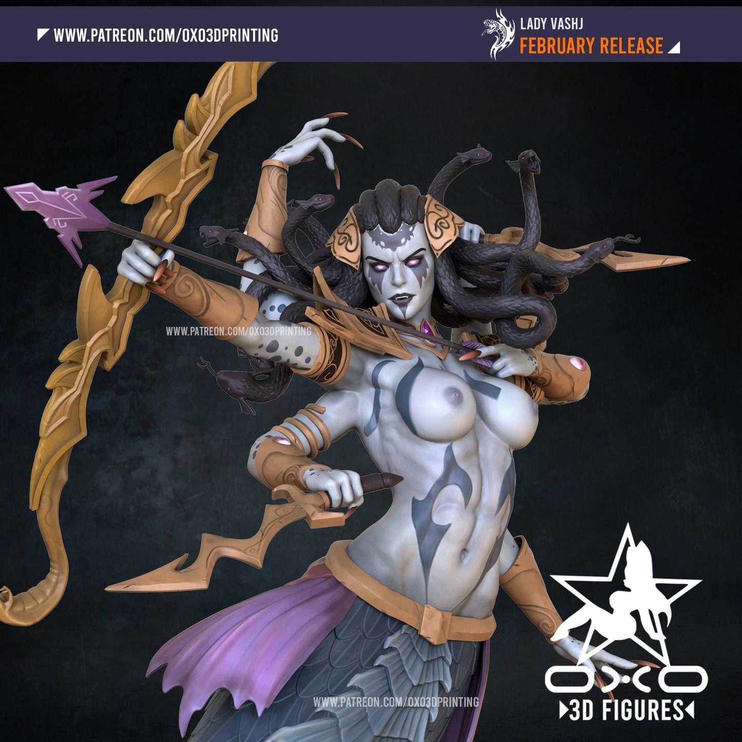 Lady Vashj 3D Printed Statue: Exquisite NSFW World of Warcraft Naga Collectible Miniature