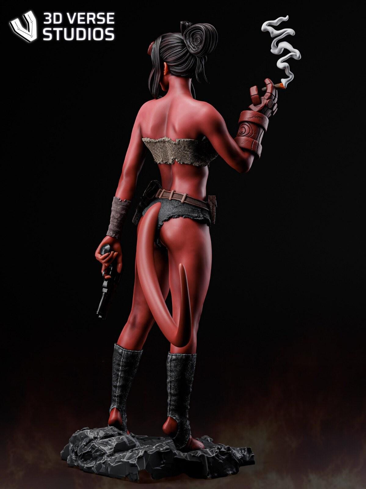 Striking Female Hellboy 'Hellgirl' 3D Printed Collectible Statue – Unique Fan Art Figure for Adults