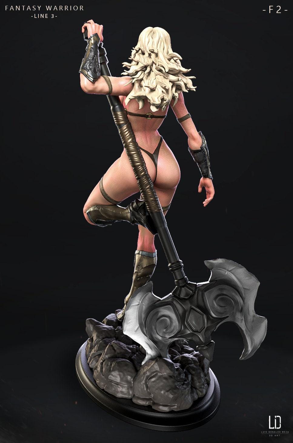 Unleash the Power: Barbarian Axe Wielder 3D Printed Collectible Statue - Hand-Painted Fantasy Figure