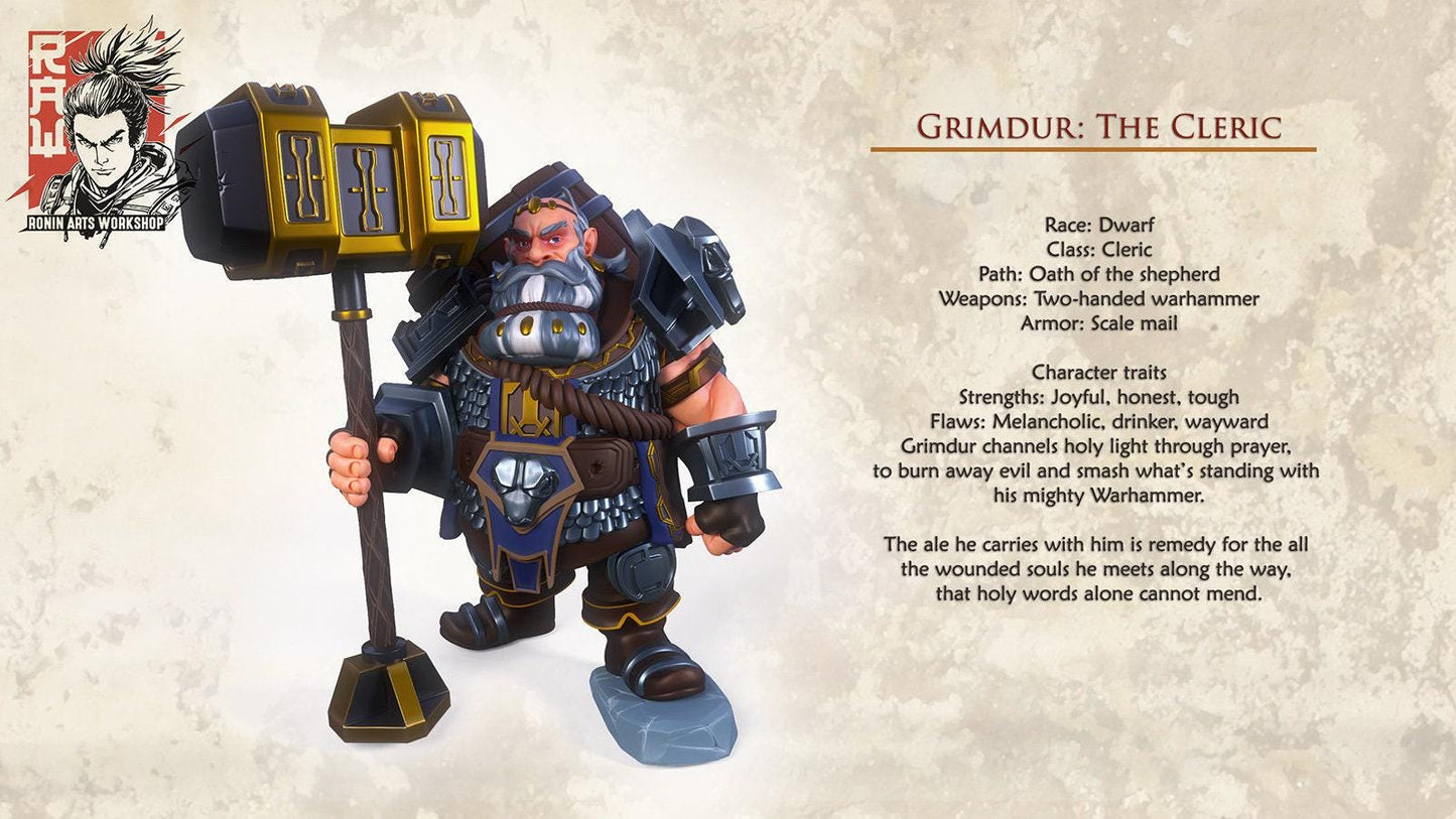 Grimdur The Dwarf Cleric - Unpainted 35mm Miniature - Warhammer Priest