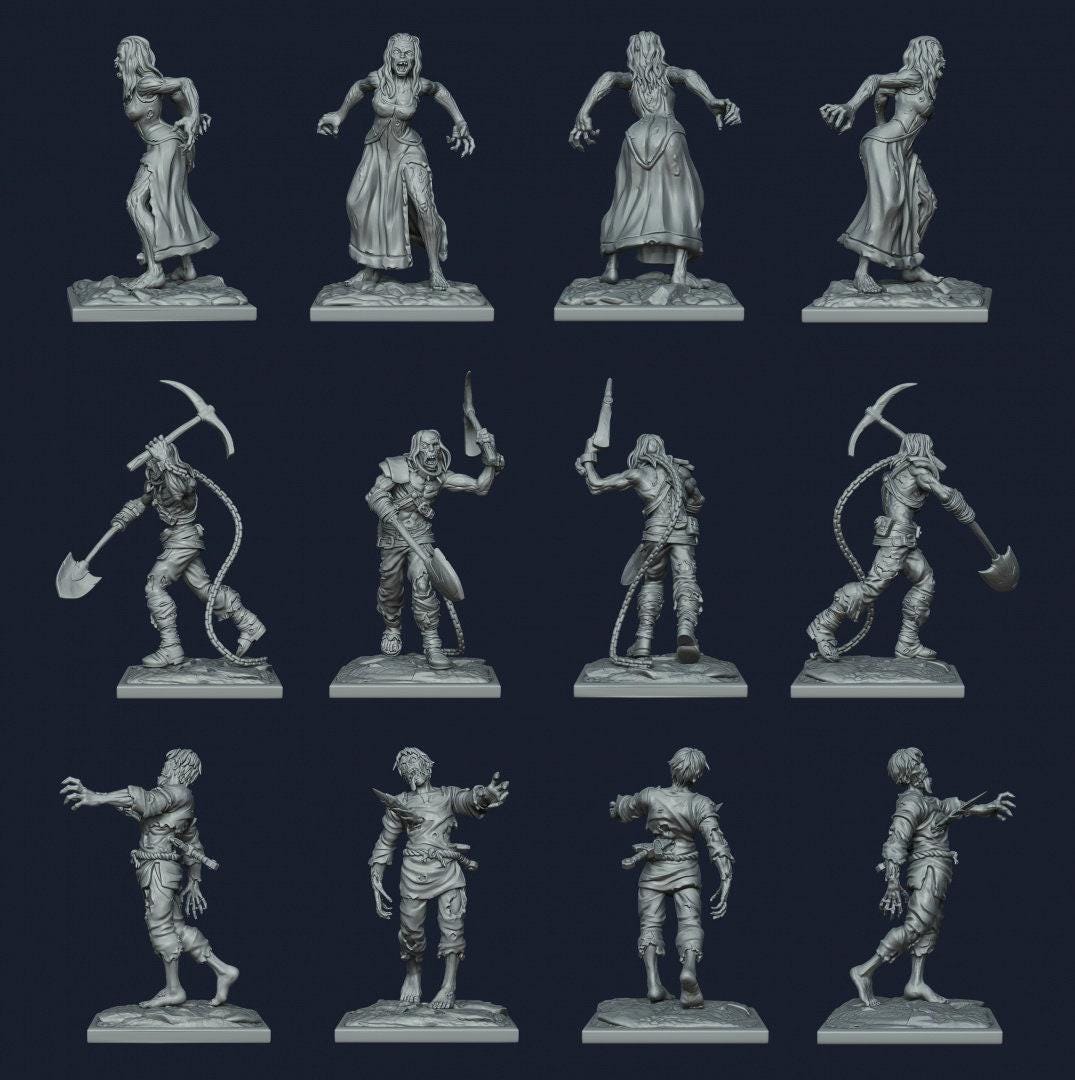 Zombie Bundle Collectible Miniatures | 35mm Scale Unpainted Resin Figures for Tabletop RPG & Wargaming