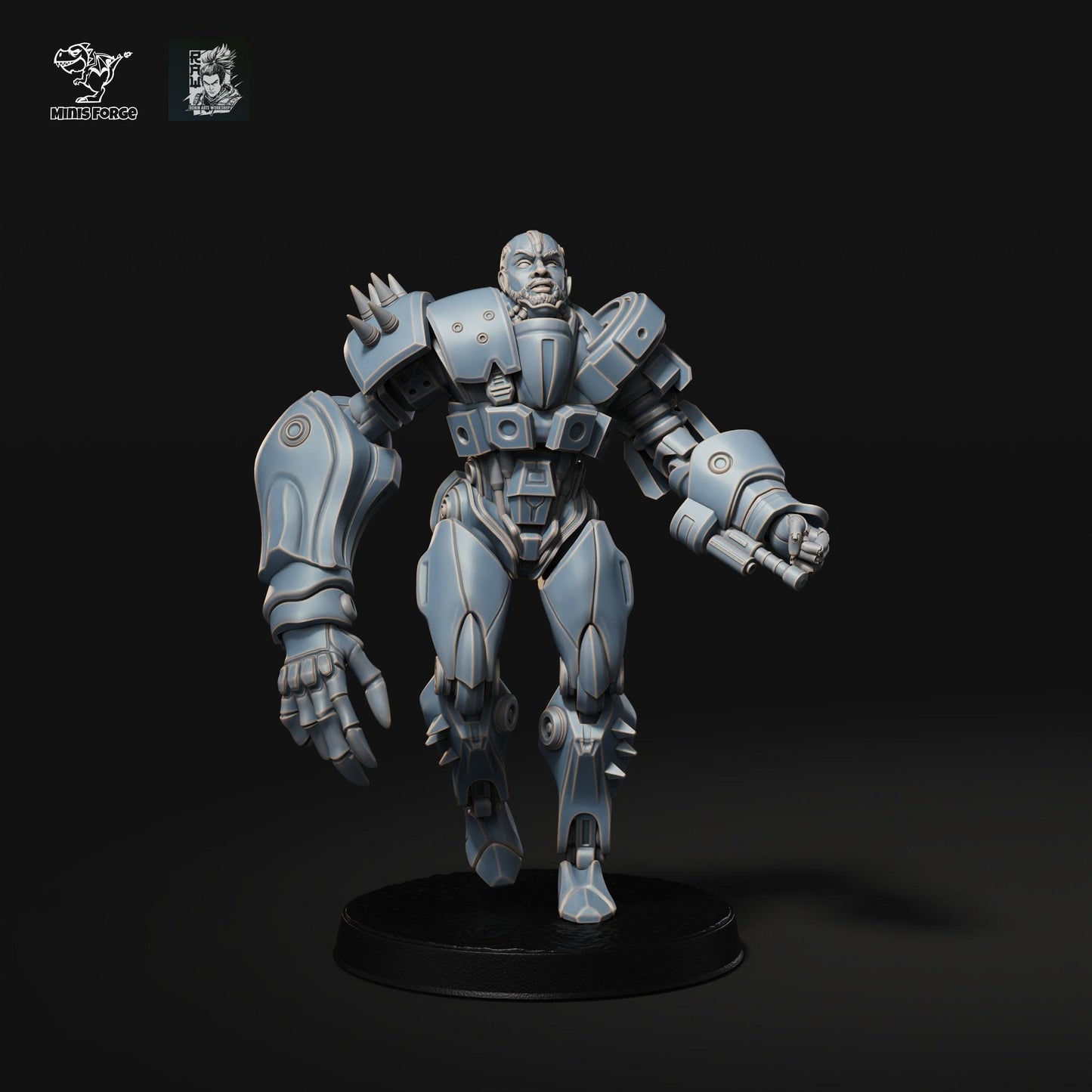 Solomon Cyber Bruiser, 35mm 3D Printed miniature, cyberpunk model, cyberpunk 3d model, cyberpunk miniature, wargame miniature, sci-fi