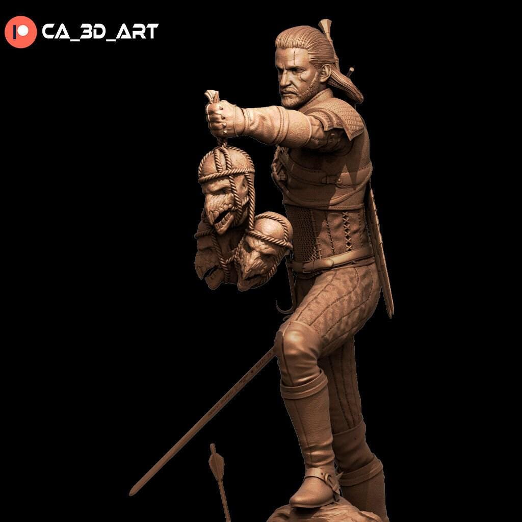 High-Detail Geralt of Rivia Statue, a 3D Printed Witcher 3 Collectible Figure for Fans of the Epic Monster Hunter Saga